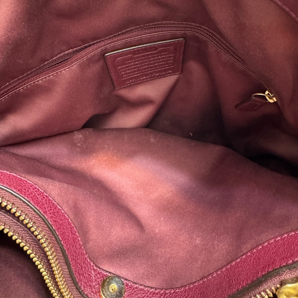 Coach Burgundy Haircalf Leather Turnlock Pocket Hobo Shoulder Bag - Picture 10 of 14